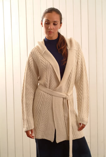 Lady's cardigan with hood and belt - Click Image to Close