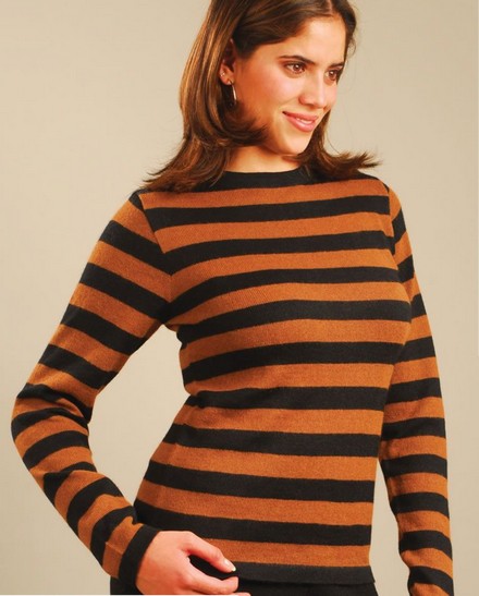 Lady's Striped Sweater with Crew Neck - Click Image to Close