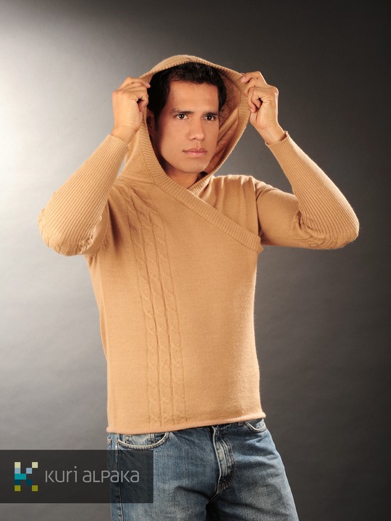 Mens's alpaca sweater with hood - Click Image to Close
