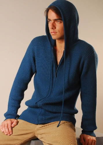 Men's cardigan sweater with hood - Click Image to Close