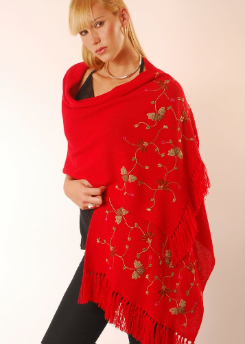 Embroidered Stole With Fringes - Click Image to Close